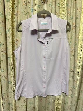 Columbia Sleeveless Button Up Shirt Lavender Fishing Hiking Top Large